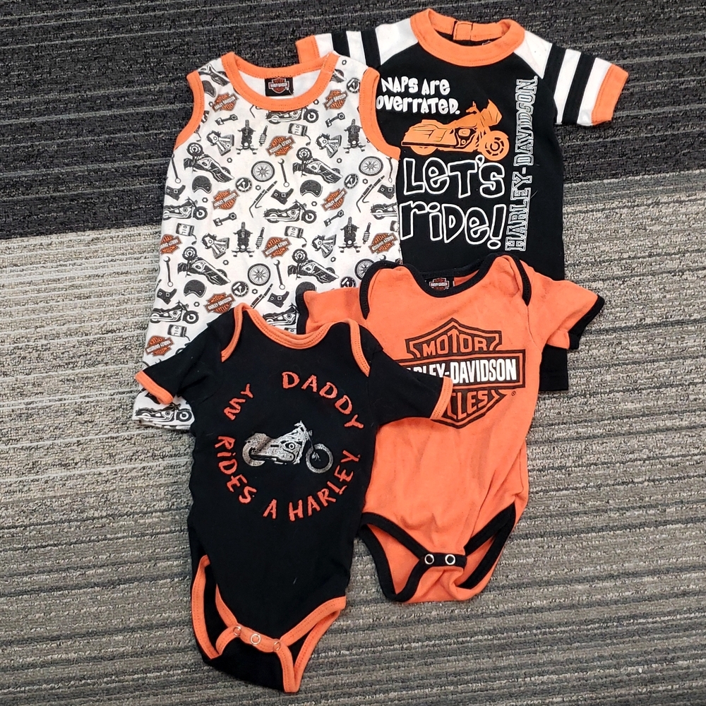 Harley-Davidson Boy Onesies- Bundle of 4, Size 3-6 Month